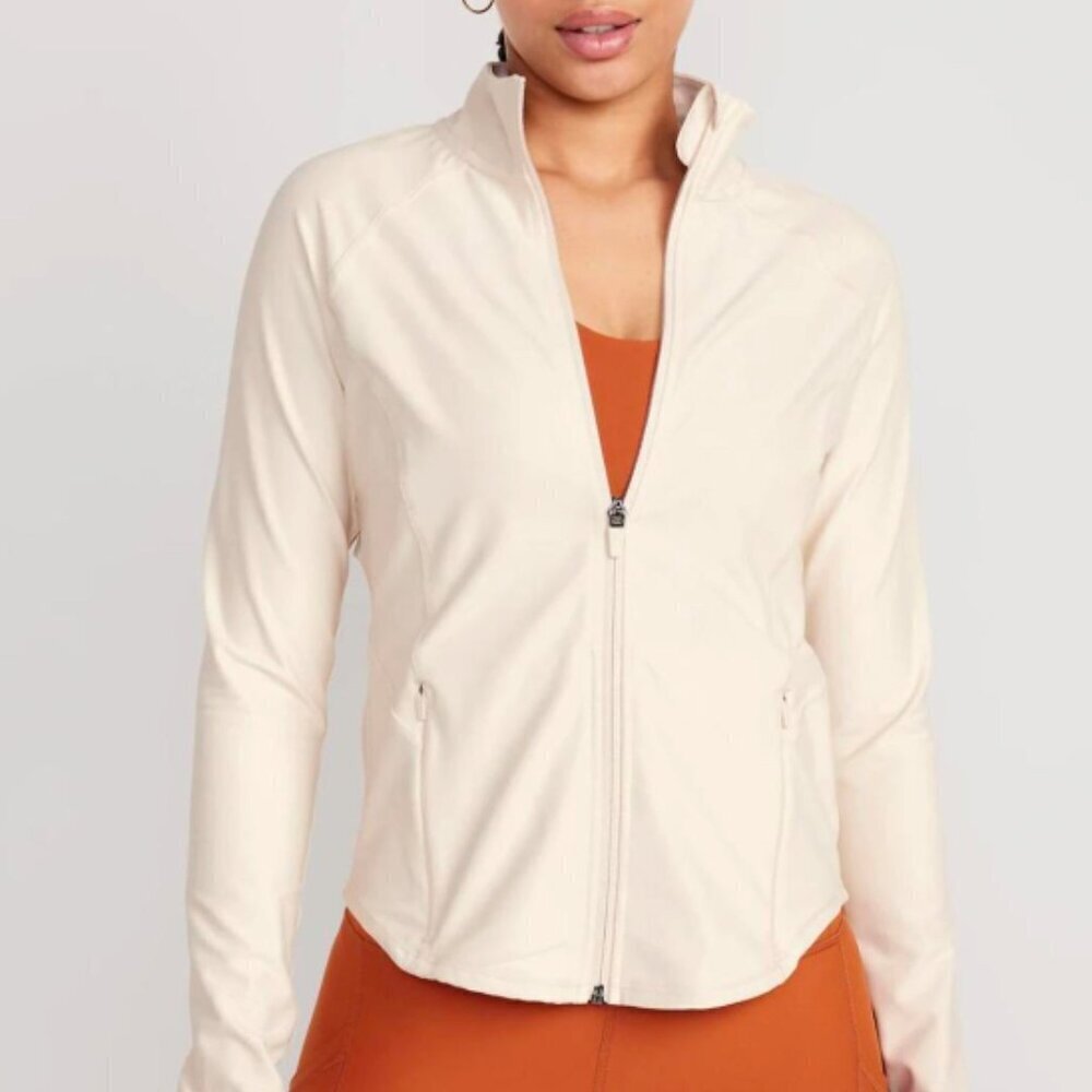 OLD NAVY Powersoft Full Zip Jacket Plus Size 3X Cream Womens Activewear NWT